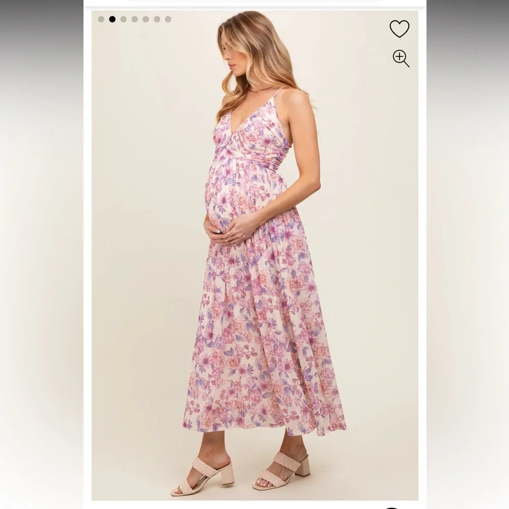 Pink Floral Mesh Maternity Maxi Dress - Picture 2 of 7